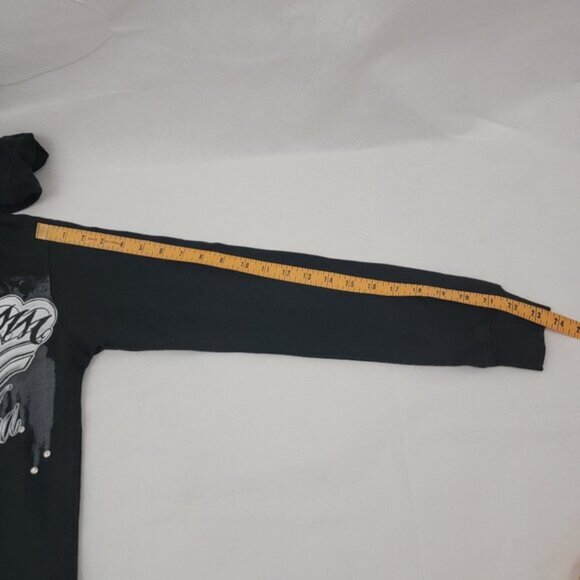 METAL MULISHA Womens Hoodie Sz SMALL Full Zip BLACK Skull Wings Goth Rhinestone - Picture 10 of 13